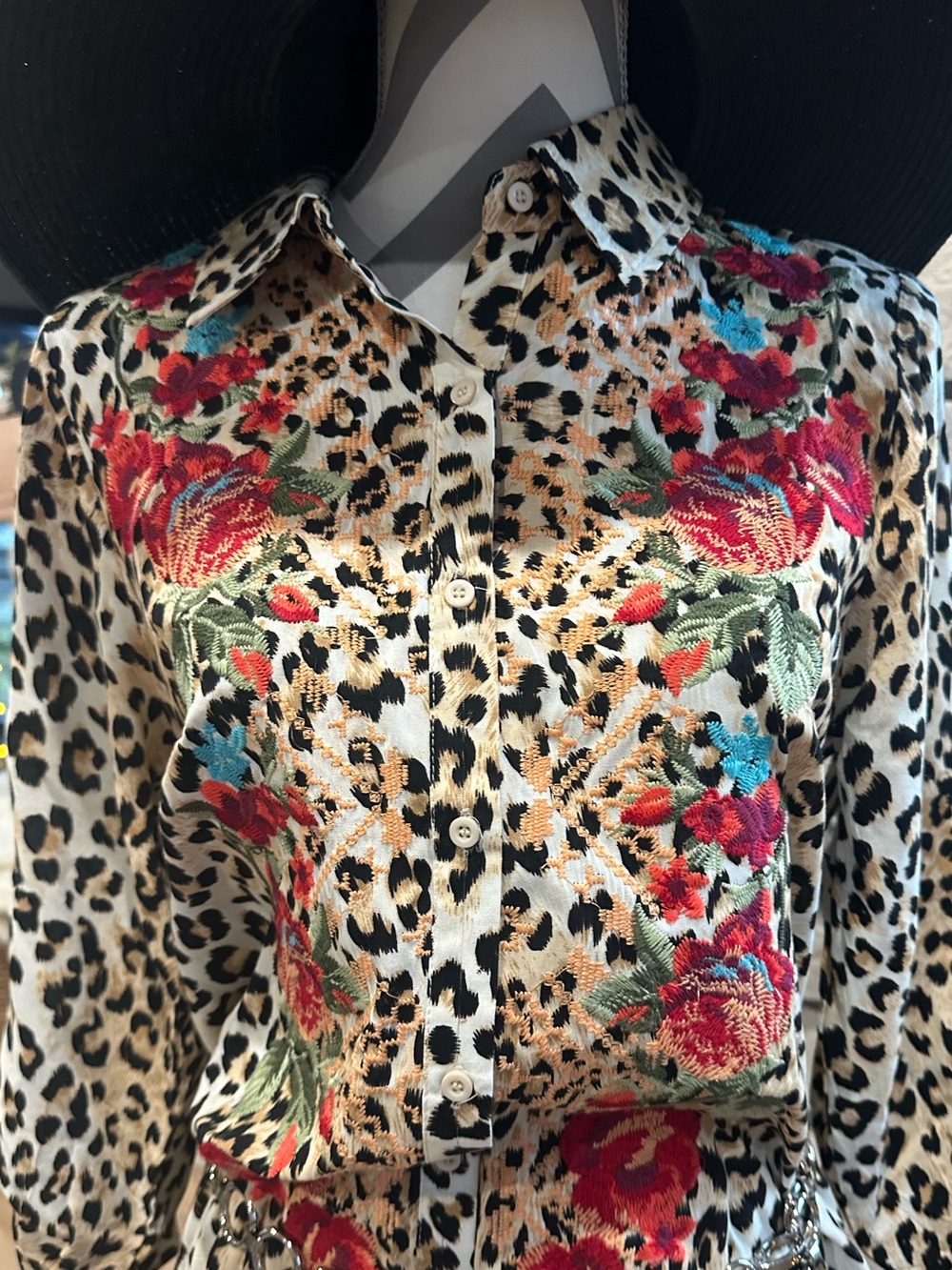 🆕 NWT Savanna Jane Embroidered Leopard Print Maxi Dress Boho Western Floral S - Picture 5 of 8